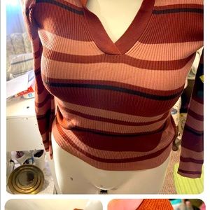 No Boundaries NEW Blouse copper and beige striped
